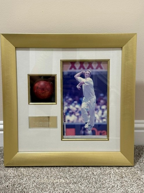 Shane Warne signed ball and montage